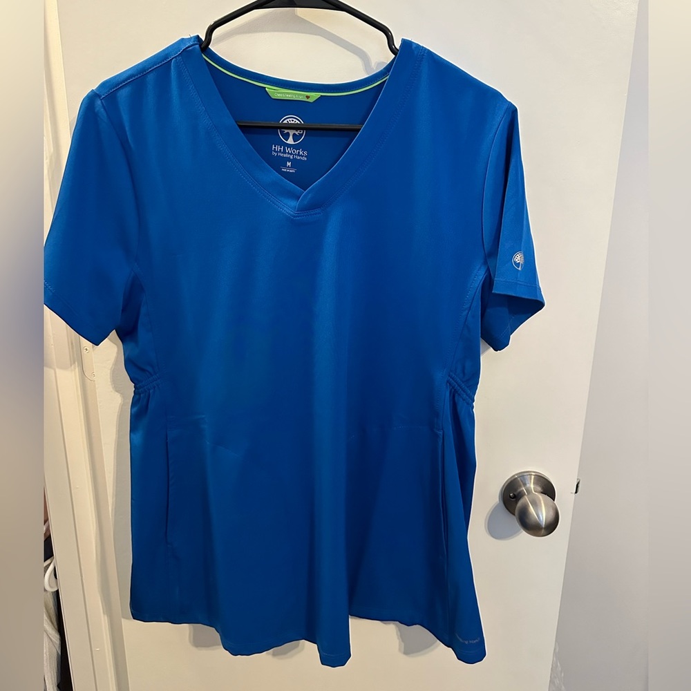 Royal Blue Healing Hands Medium Maternity Scrub Top